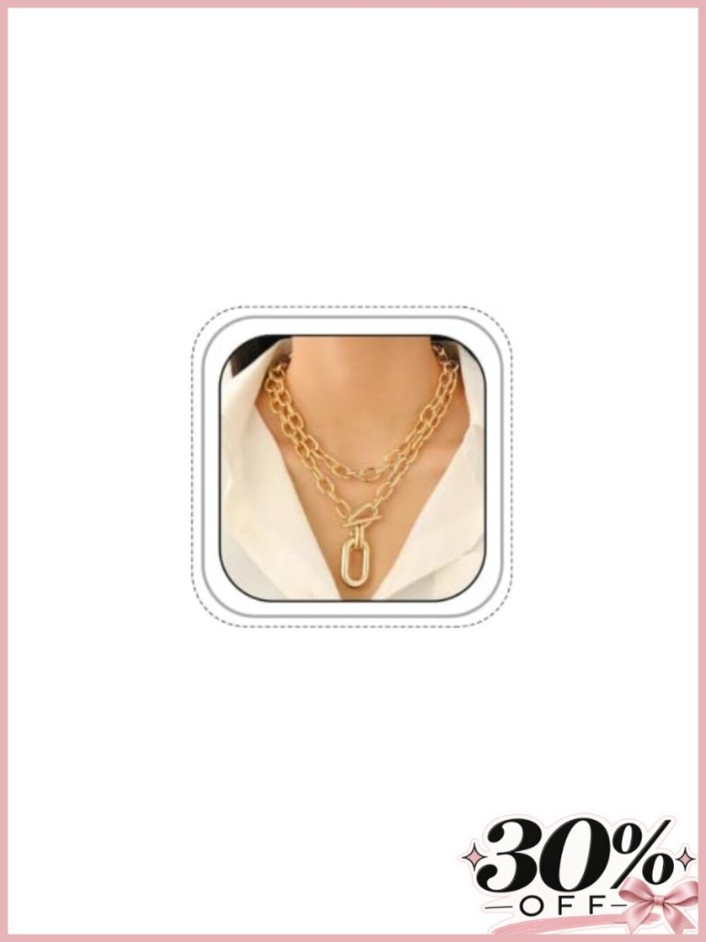 Chunky Gold Choker Necklace Set for Women, 2Pc Geometric Oval Link Chain